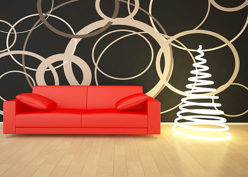 Modern Style for Christmas ••, red, christmas tree, brown, circles,  minimalist, HD wallpaper | Peakpx