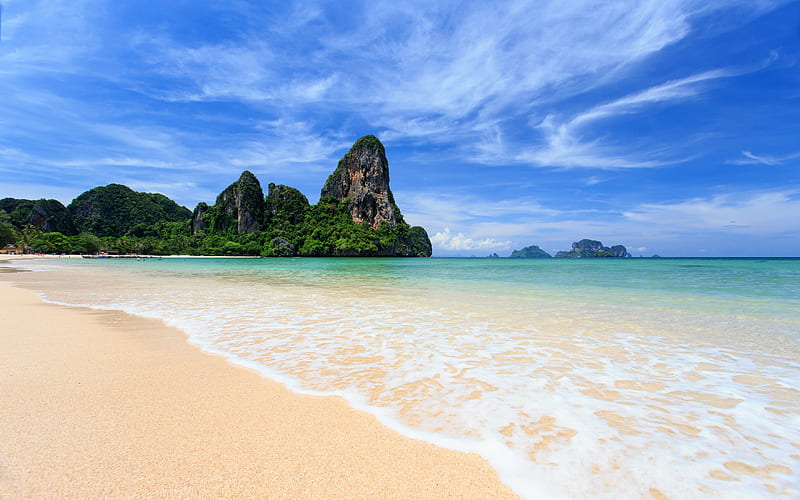 tropical island, beach, Thailand, rocks, ocean, tourism, summer travels, HD wallpaper