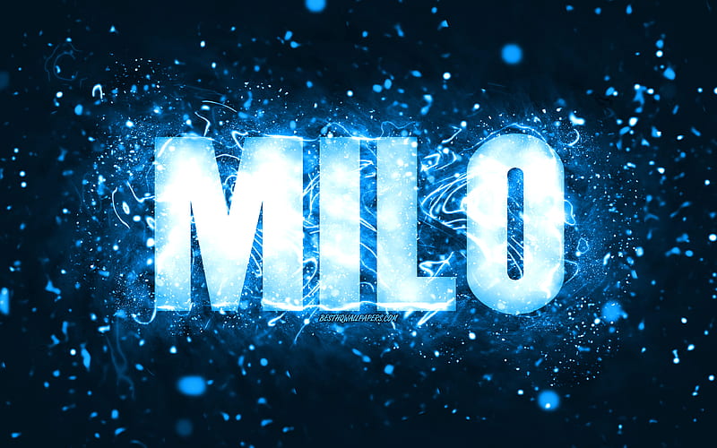 Happy Birtay Milo blue neon lights, Milo name, creative, Milo Happy Birtay, Milo Birtay, popular american male names, with Milo name, Milo, HD wallpaper
