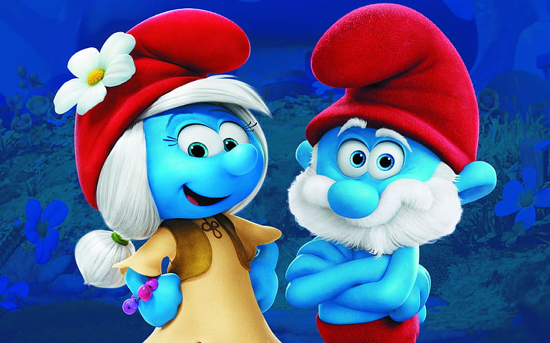 Smurfs, The Lost Village, 2017, Smurfs 3 characters, Papa Smurf, Smurfette, HD wallpaper