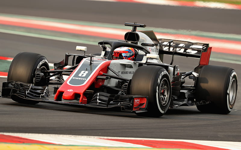 Romain Grosjean raceway, 2018 cars, Formula 1, HALO, F1, Haas 2018, Haas VF-18, F1 cars, VF-18, Haas, HD wallpaper