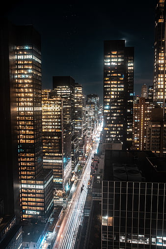 Skyscrapers, lights, aerial view, city, dark, HD wallpaper | Peakpx
