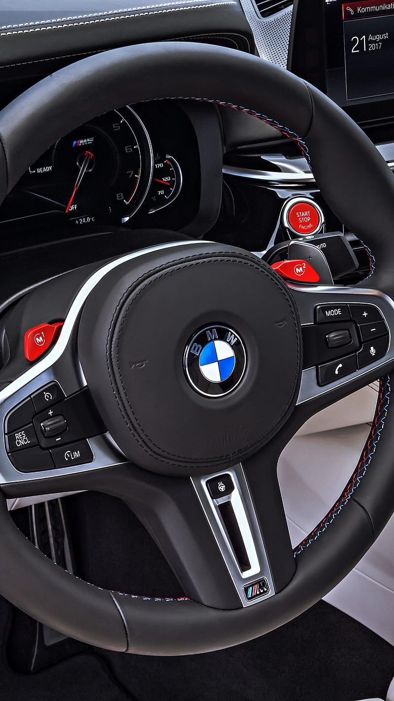 M5 Interior, bmw, f90, instuments, luxury, m power, steering wheel, HD phone wallpaper