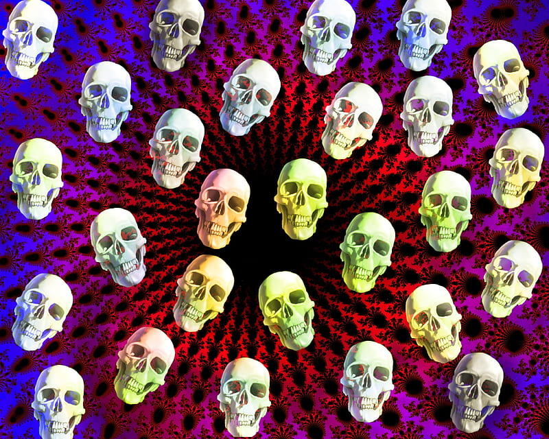 Many skulls, abstract, colorful, skull, HD wallpaper