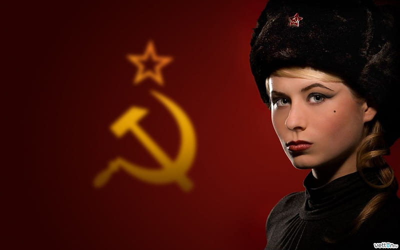 Soviet girl, models, soviet, girl, flag, HD wallpaper
