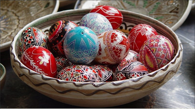 romanian easter eggs, ritual, holiday, colored, eggs, desenho, d, easter, bowl, HD wallpaper