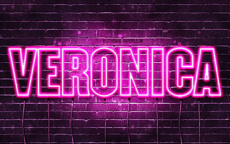 Veronica with names, female names, Veronica name, purple neon lights, horizontal text, with Veronica name, HD wallpaper