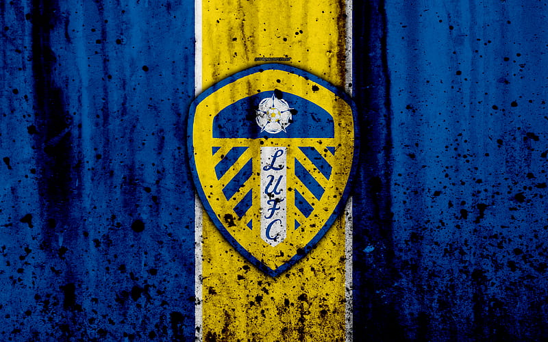 FC Leeds United, grunge, EFL Championship, art, soccer, football club, England, Leeds United, logo, stone texture, Leeds United FC, HD wallpaper