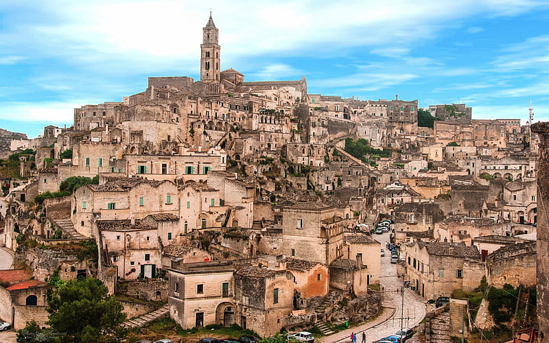 Matera, old town, city in the rock, Basilicata, Apulia, Italy, UNESCO, Sassi di Matera, HD wallpaper