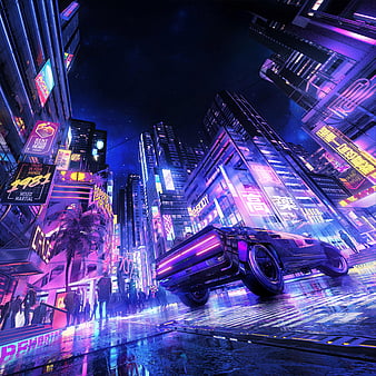 Wallpaper cyberpunk, game, city shot, car desktop wallpaper, hd image,  picture, background, 58d87a