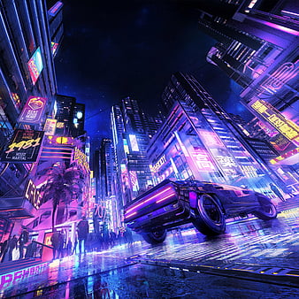 Neon Night City Landscape Cyberpunk Wallpaper by patrika