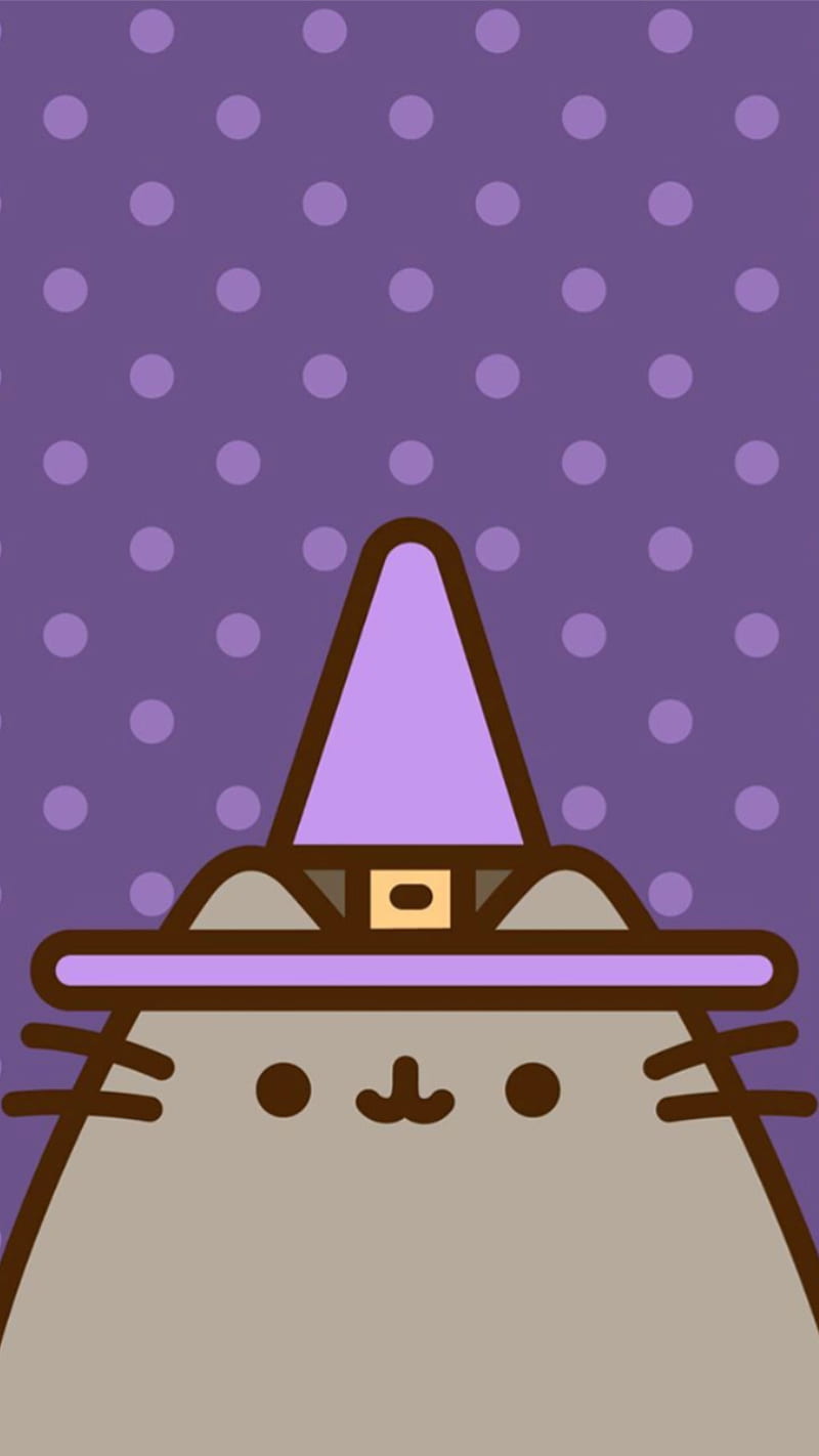 Pusheen, cute halloween, halloween, halloween cute, purple, pusheen the cat, witch, HD phone wallpaper