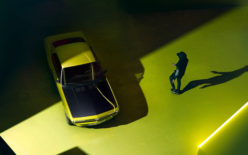 Opel Manta, 2021, top view, green coupe, new green Manta, German cars, Opel, HD wallpaper