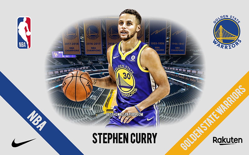 Stephen Curry, Golden State Warriors, American Basketball Player, NBA, portrait, USA, basketball, Chase Center, Golden State Warriors logo, HD wallpaper