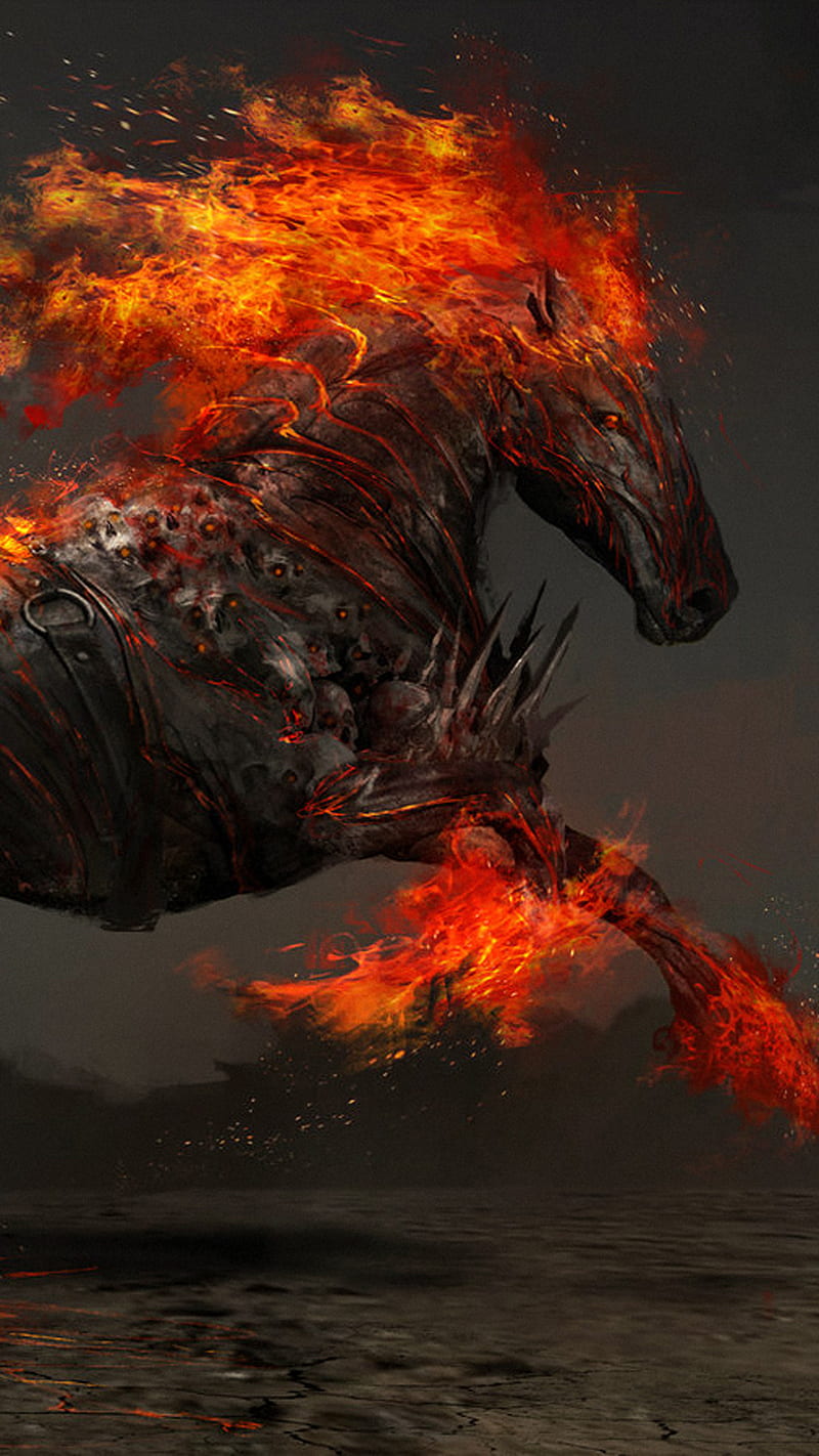 Horse, black, fire, flame, HD phone wallpaper