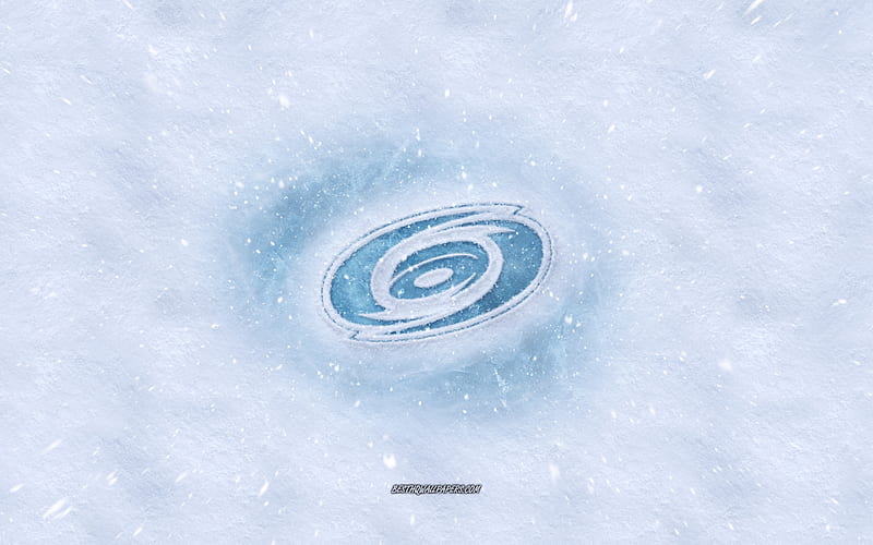 Carolina Hurricanes logo, American hockey club, winter concepts, NHL, Carolina Hurricanes ice logo, snow texture, Raleigh, North Carolina, USA, snow background, Carolina Hurricanes, hockey, HD wallpaper