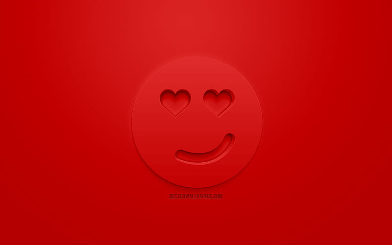 In love icon, face 3d icon, emotions concepts, love 3d icons, love face icon, 3d Smiley, raising mood, 3d smiles, red background, creative 3d art, emotions 3d icons, HD wallpaper