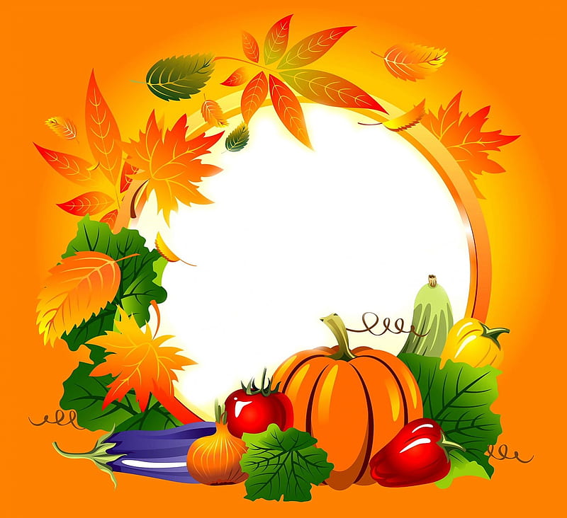 Autumn harvest, autumn, orange, halloween, fruits, bonito, magic, leaves, splendor, pumpkin, painting, color, season, harvest, colors, desenho, peaceful, nature, HD wallpaper