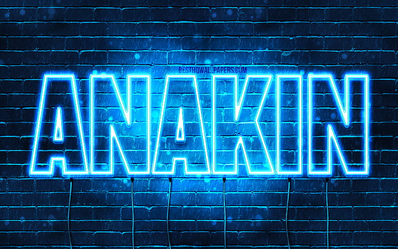 Anakin with names, horizontal text, Anakin name, Happy Birtay Anakin, blue neon lights, with Anakin name, HD wallpaper