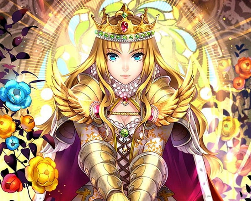 Gold Queen, blond, rose, queen, floral, gold, anime, royalty, hot, anime gi...