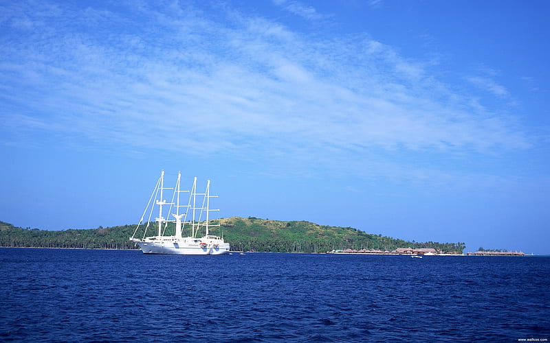 Tahiti white yacht, HD wallpaper