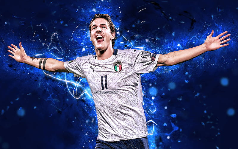 Nicolo Zaniolo, 2019, Italy National Team, soccer, goal, Zaniolo, footballers, neon lights, Italian football team, HD wallpaper