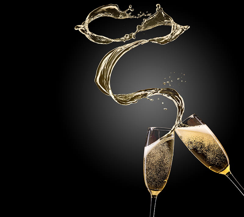 Champagne, 2014, glasses, gold, happy, new year, splash, HD wallpaper