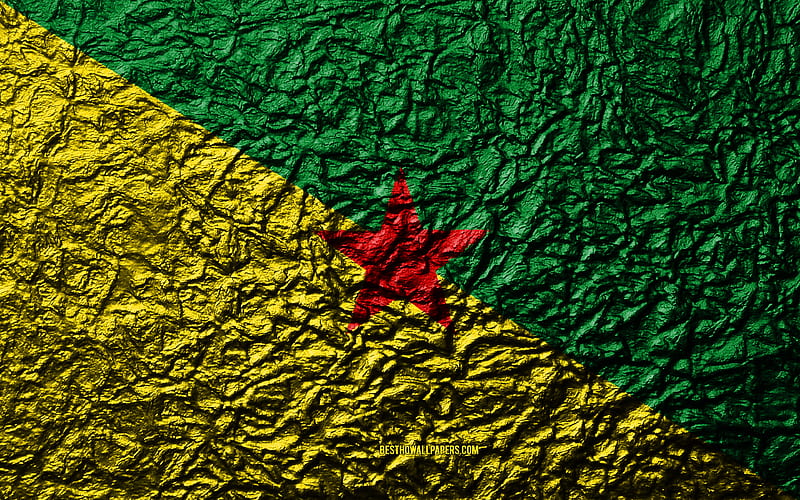 Flag of French Guiana stone texture, waves texture, French Guiana flag, national symbol, French Guiana, South America, stone background, HD wallpaper