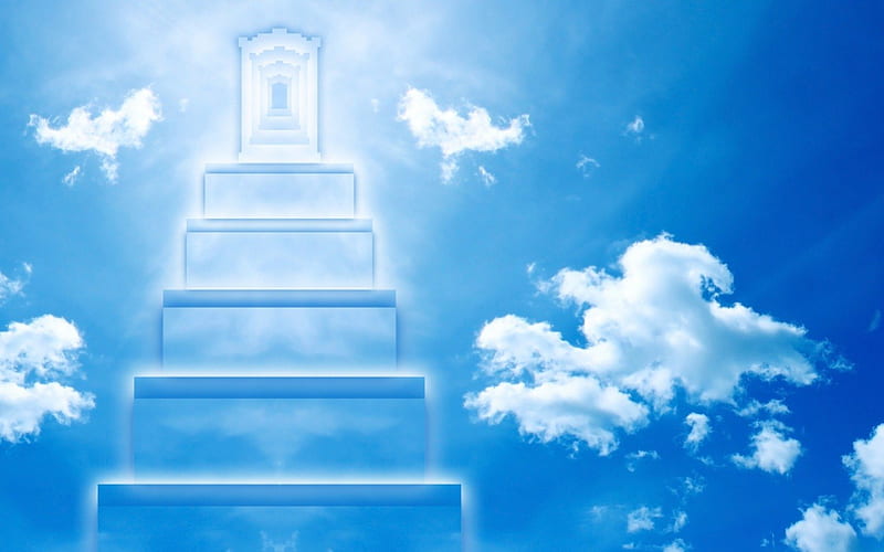 Stairway to heaven, stair, heaven, stairway, clouds, sky, blue, HD wallpaper