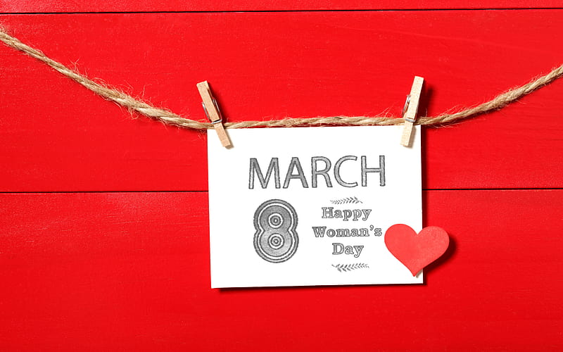 March 8, red background, International Womens Day, March 8 greeting card, Happy Womens Day, Spring Holidays, HD wallpaper