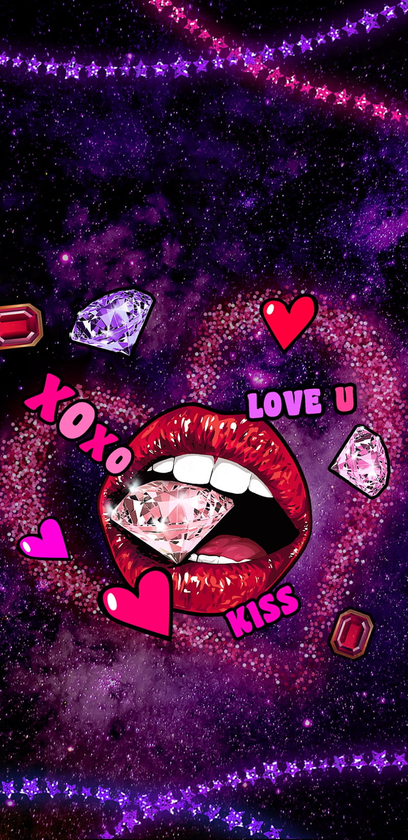 AGirlsBestFriend, diamond, lips, xoxo, heats, love, kisses, kiss, glitter, galaxy, space, HD phone wallpaper