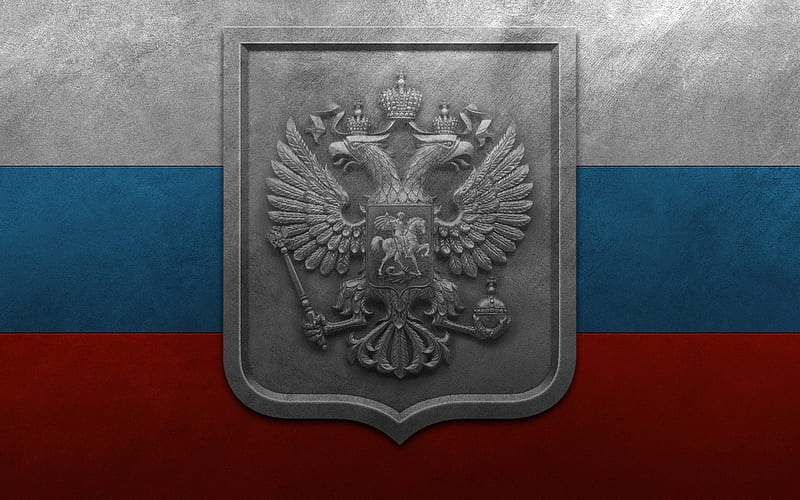 Metallic Coat of Arms of the Russian Federation, flag of Russia, coat of arms, national symbol, metal texture, Russian flag, HD wallpaper