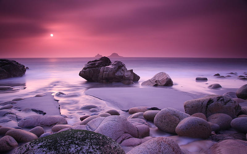 purple sunset-landscape, HD wallpaper