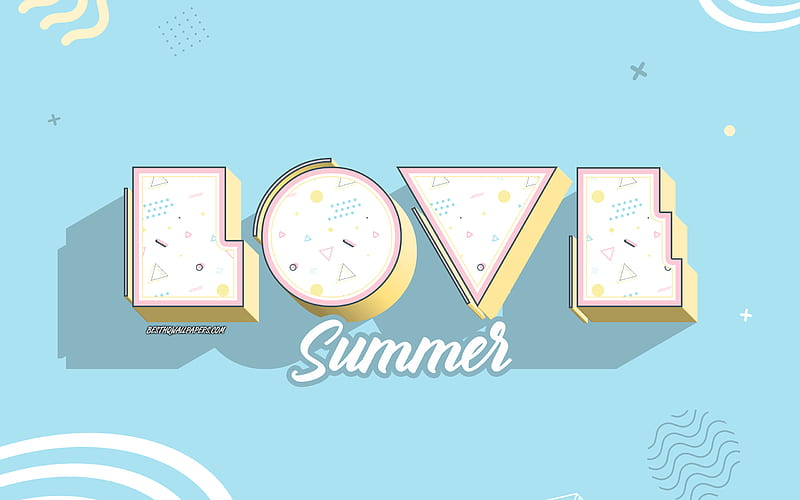 Love Summer, blue creative background, summer concepts, 3d letters, Love Summer background, HD wallpaper