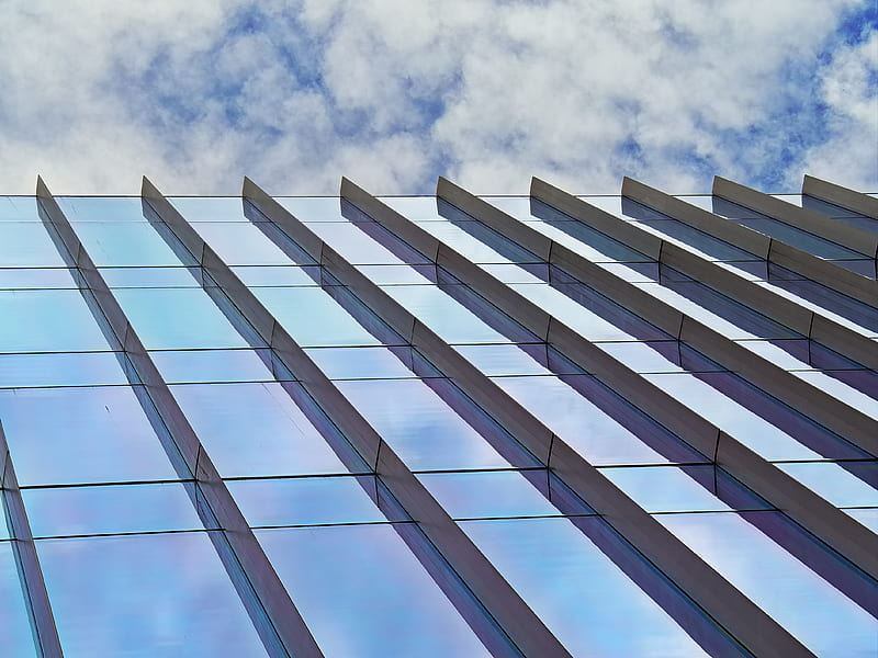 building, facade, edges, glass, blue, HD wallpaper