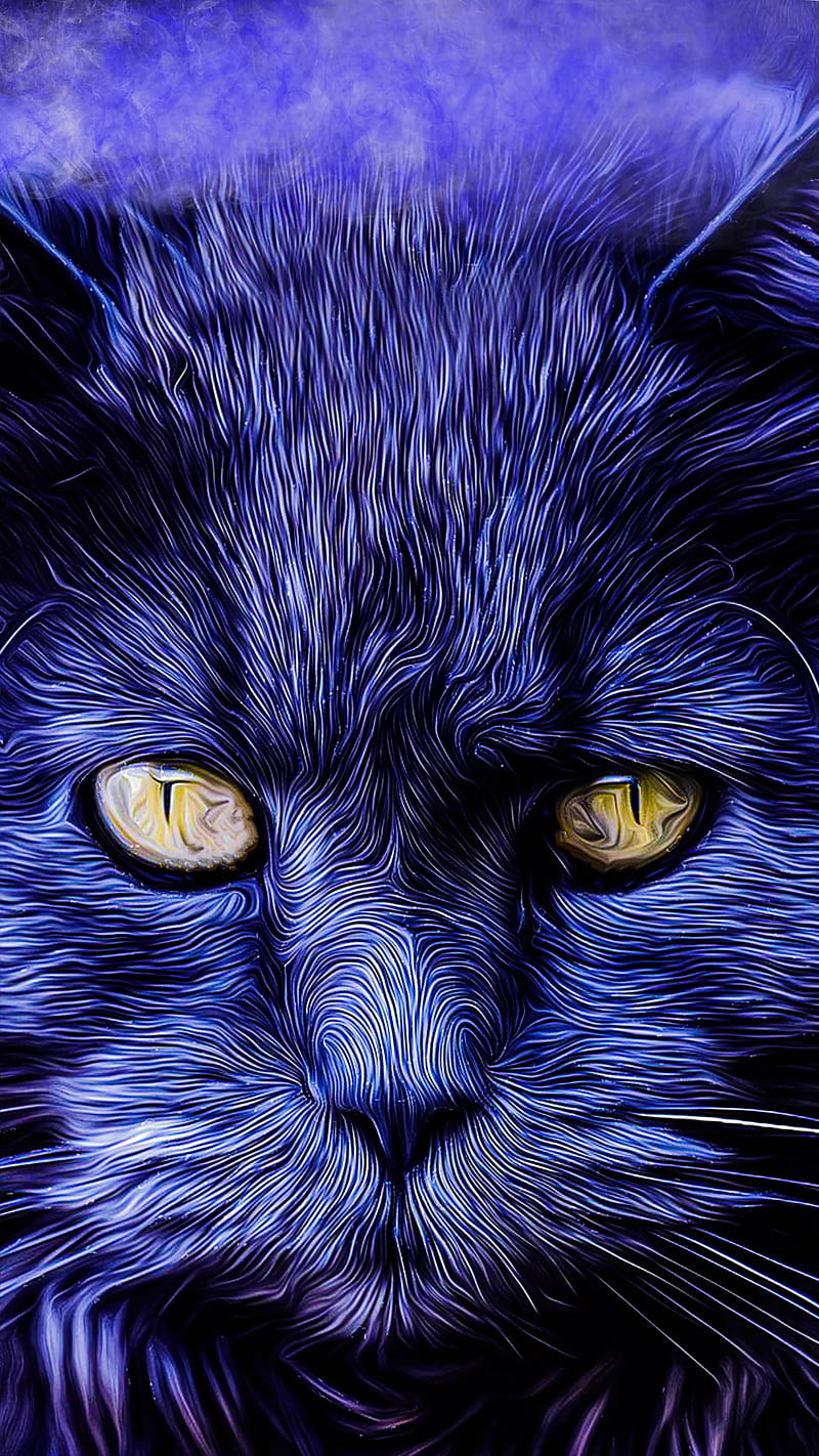 CAT SMOKE, HI, animal, animals, arts, blue, portrait, HD phone wallpaper