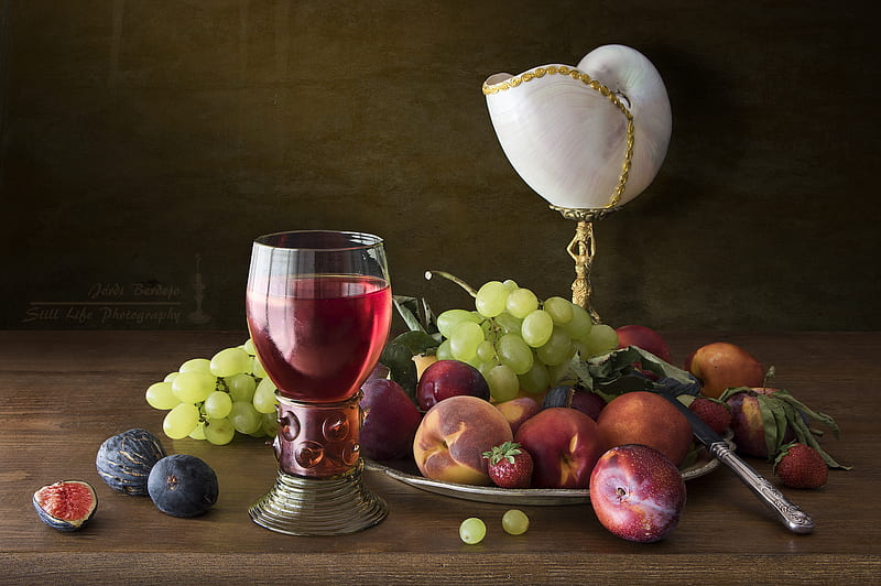 Food, Still Life, Fig, Grapes, Peach, Strawberry, Wine, HD wallpaper
