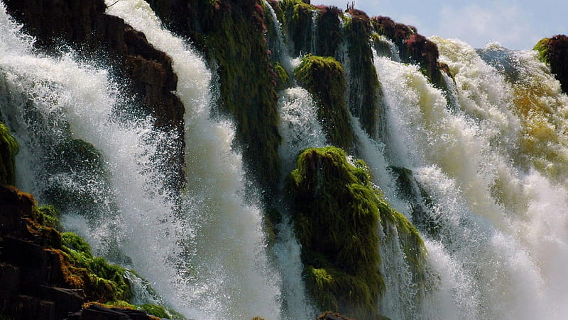 Fast river, moss, waterfall, rock, grass, HD wallpaper | Peakpx