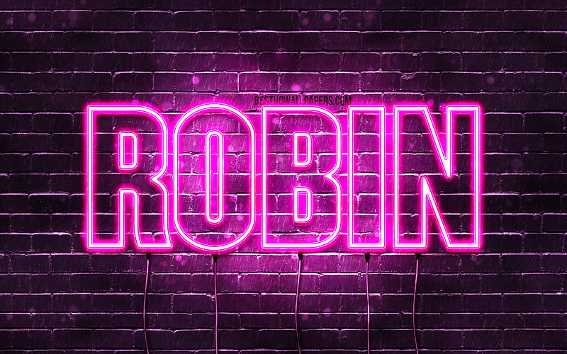 Robin with names, female names, Robin name, purple neon lights, Happy Birtay Robin, with Robin name, HD wallpaper