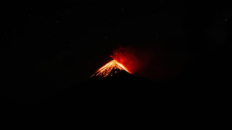 volcano, crater, eruption, night, dark, HD wallpaper