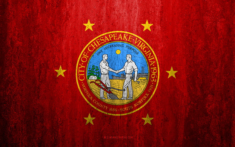 Flag of Chesapeake, Virginia stone background, American city, grunge flag, Chesapeake, USA, Chesapeake flag, grunge art, stone texture, flags of american cities, HD wallpaper