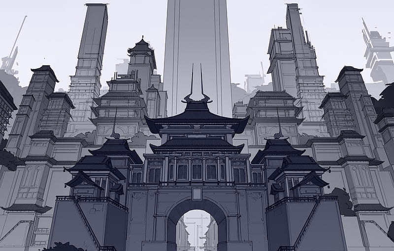 China, Fantasy, Art, Skyscrapers, Architecture, Line Art, by George Brad, George Brad, Ancient Chinese Skyscrapers for , section арт, Classic Chinese, HD wallpaper