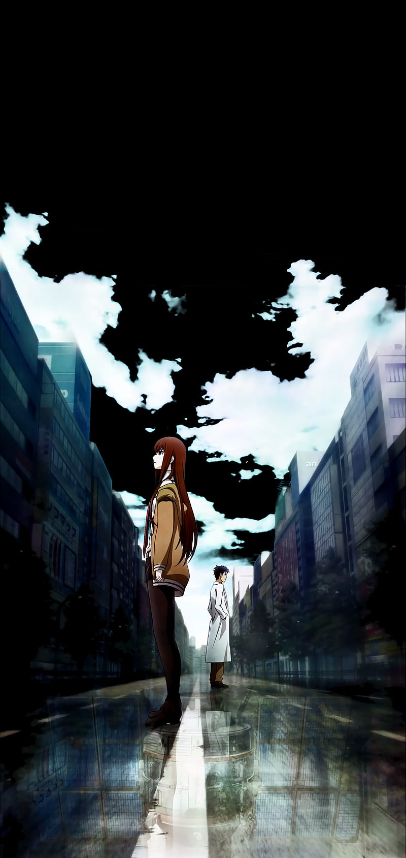 Steins;Gate, dark, vertical, Okabe Rintarou, anime girls, anime, Makise Kurisu, HD phone wallpaper