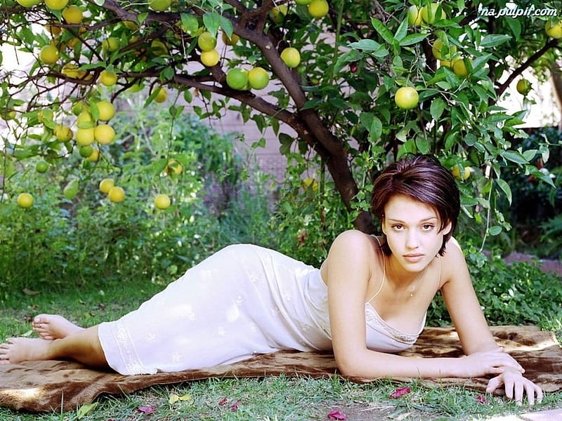 Under The Apple Tree ...Maybe Lemon tree ?, apple, leaves, tree, lady, HD wallpaper