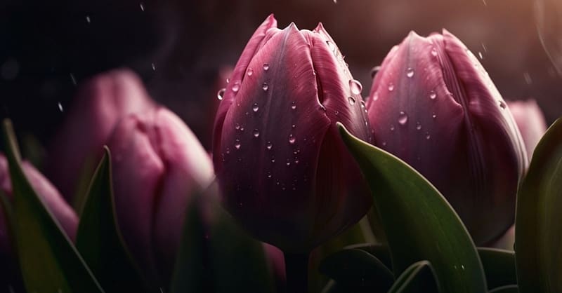 Pink tulips, Artwork, Wet, Blossom, Meadow, HD wallpaper