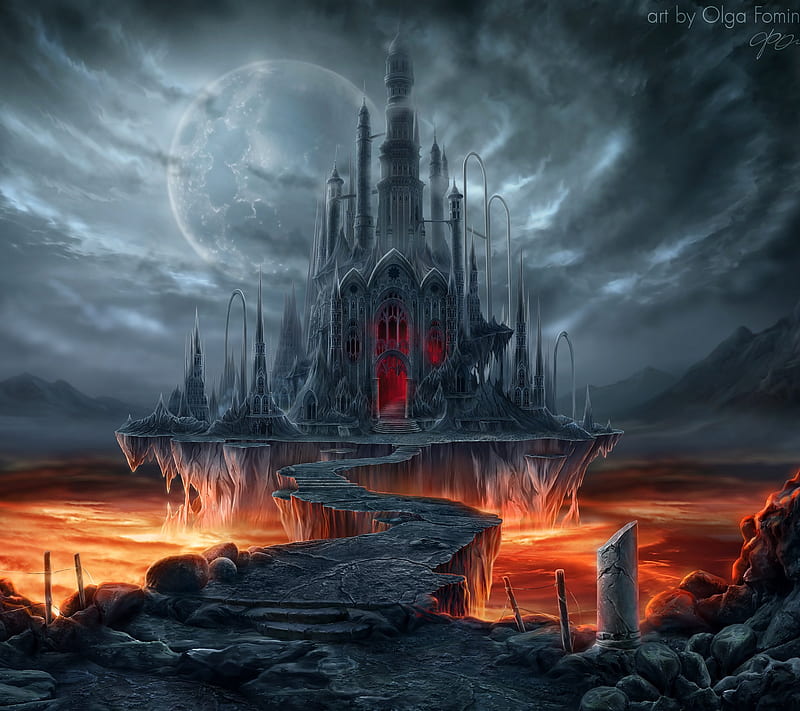 Vampire Castle, dark, eerie, evening, full moon, gothic, moon, myth, night, HD wallpaper