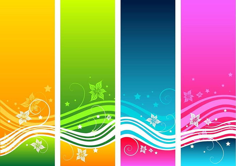 Vector art, green, flowers, yellow, colors, pink, blue, vector, HD wallpaper