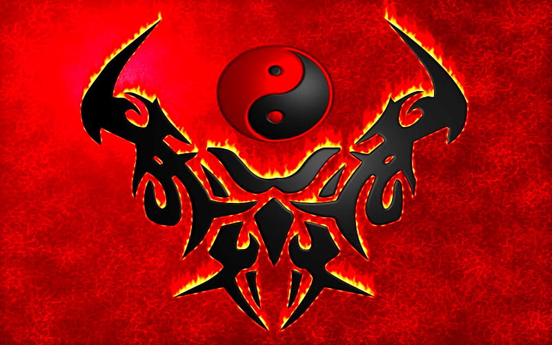 DEVILISH, devilsh, red, yang, fire, black, desenho, ying, HD wallpaper