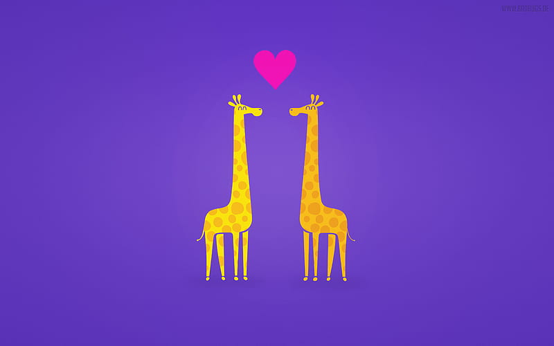 giraffe, love, minimal, cartroon animals, violet background, HD wallpaper