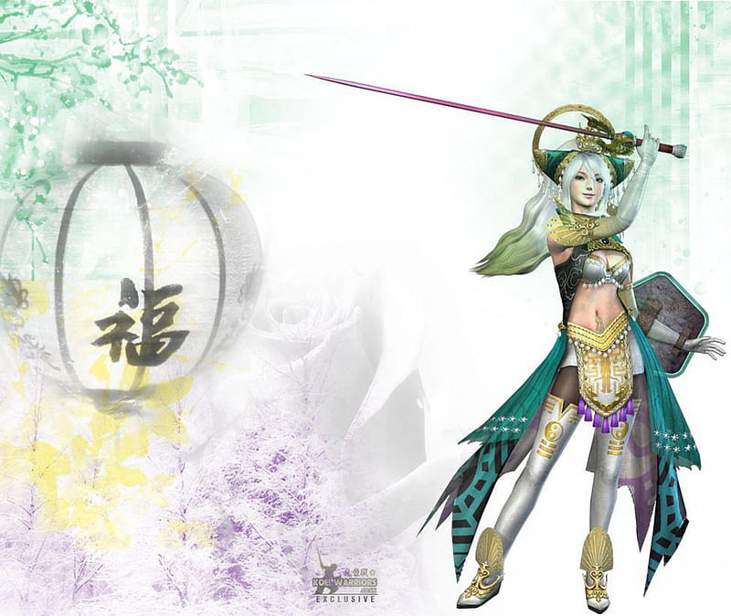Nu Wa, games, female, lantern, white hair, shield, video games, warriors orochi, weapon, sword, armour, HD wallpaper